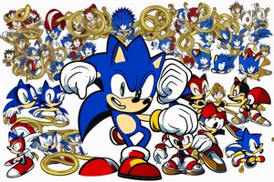 sonic the hedgehog with golden rings tattoo idea