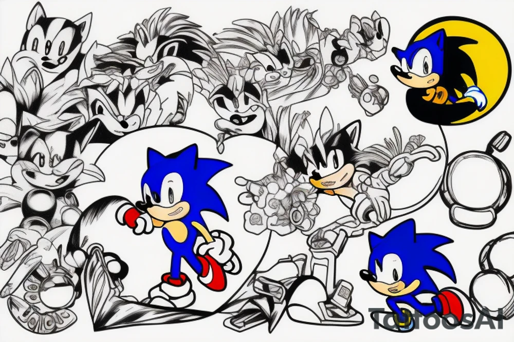 sonic the hedgehog with golden rings tattoo idea