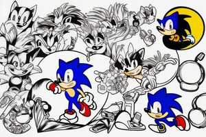 sonic the hedgehog with golden rings tattoo idea