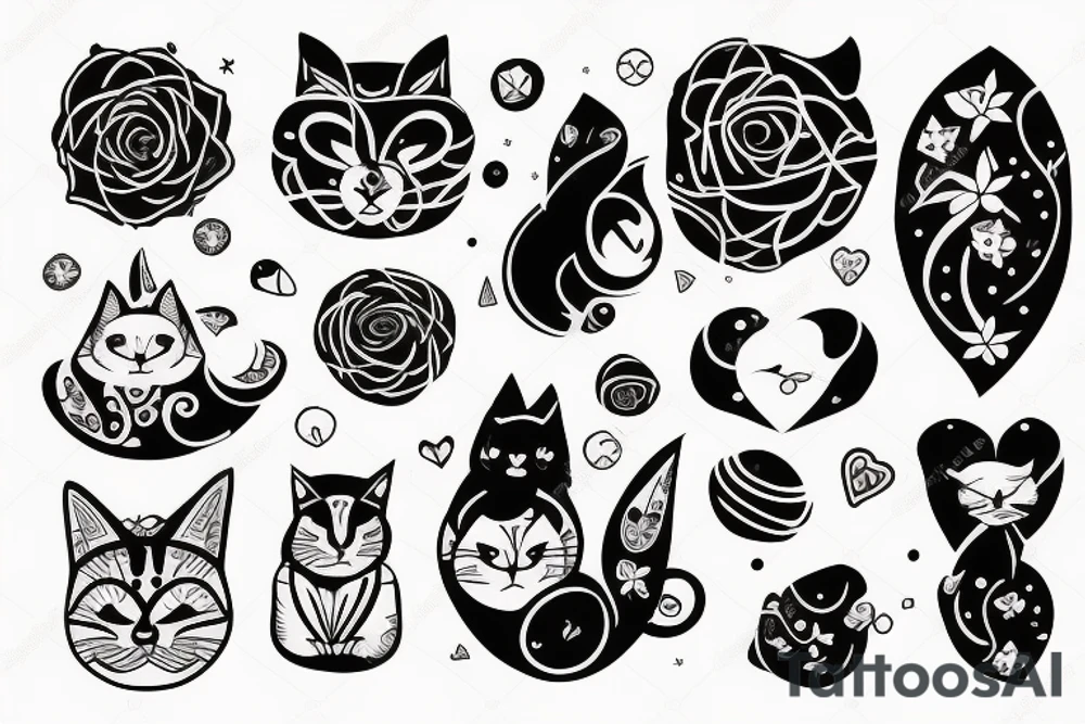 Flowers hot heart love space cat tattoo idea
