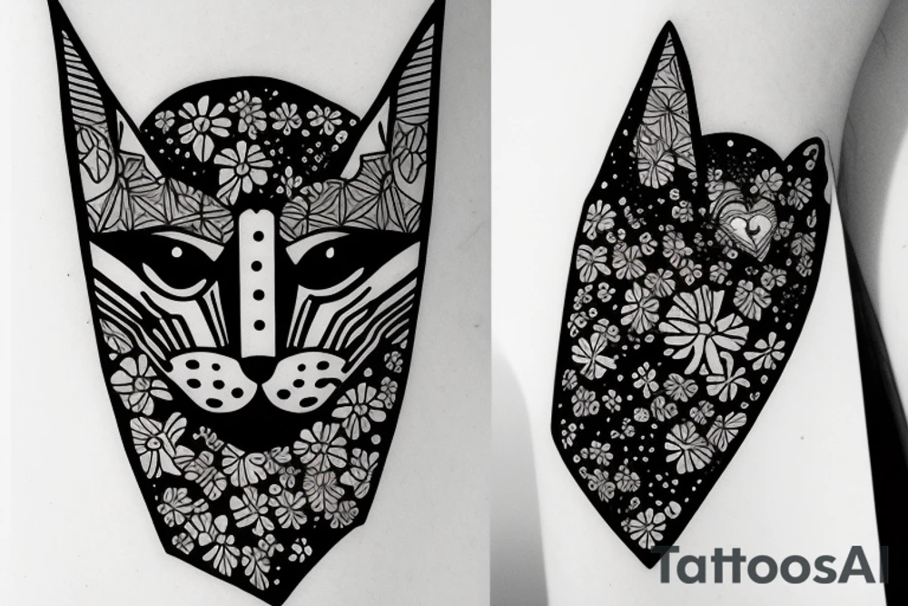 Flowers hot heart love space cat tattoo idea