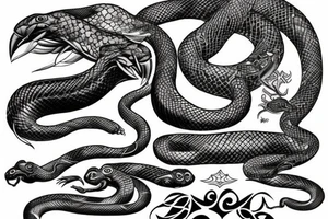 Big snake squizing a big black crow tattoo idea