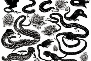 Big snake squizing a big black crow tattoo idea