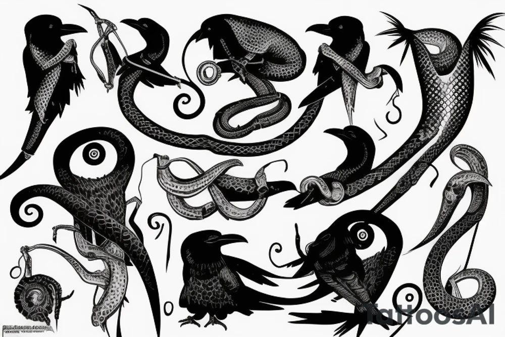 the python hangs from the roof and strangles the big black crow tattoo idea