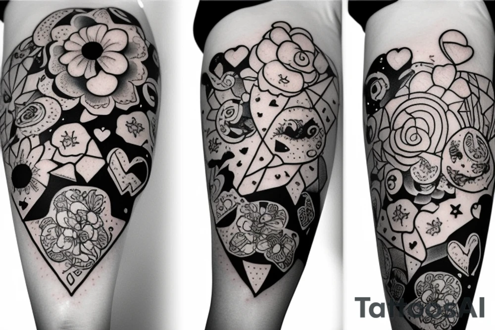 Flowers hot heart love space cat tattoo idea