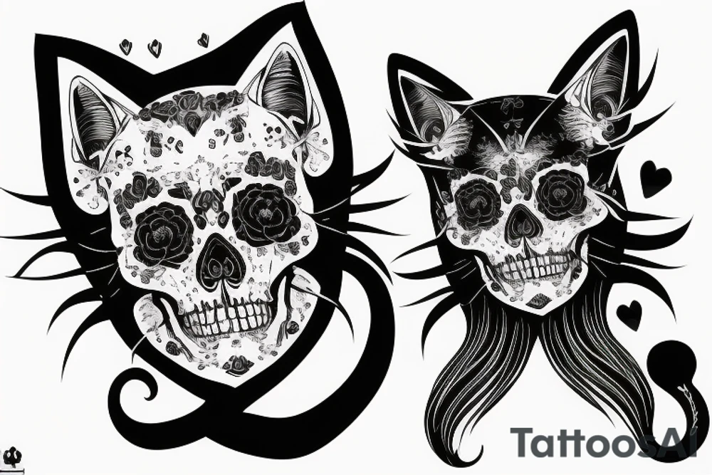 Cat skull with heart tattoo idea