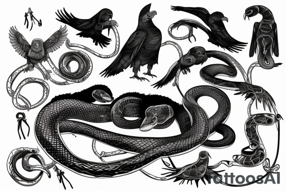 the python hangs from the roof and strangles the big black crow tattoo idea