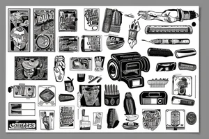 Black and white printing machine on which the writer's fingers beat tattoo idea