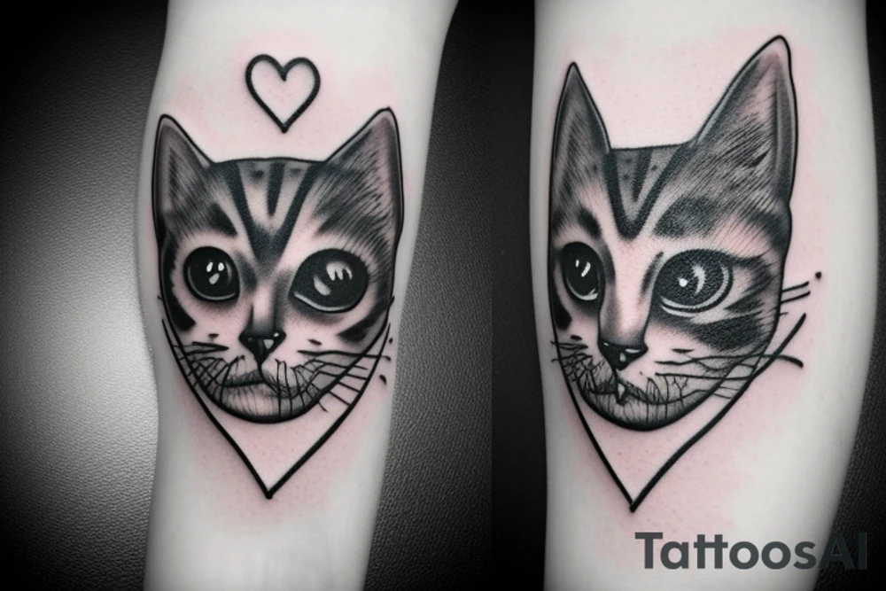 Cat skull with heart tattoo idea