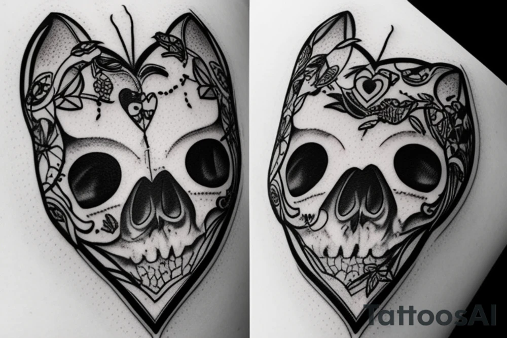 Cat skull with heart tattoo idea