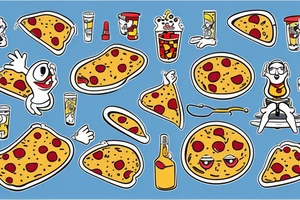 Cartoonish Pizza Mascot with glasses on eyes and white gloves on hands riding a surfing board tattoo idea