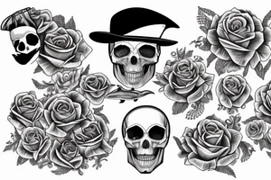 Sailing yacht with dolphins and skulls roses and pistols tattoo idea
