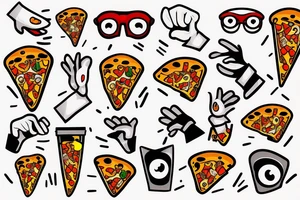 Cartoonish Pizza Mascot with glasses on eyes and white gloves in cool pose tattoo idea