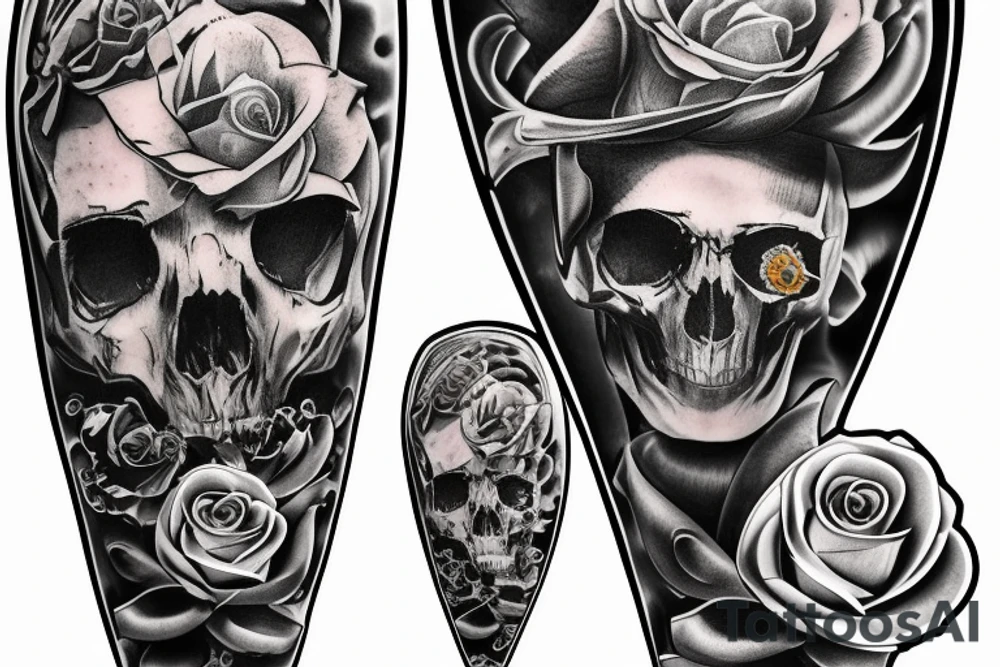 Sailing yacht with dolphins and skulls roses and pistols tattoo idea