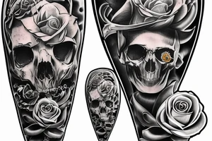 Sailing yacht with dolphins and skulls roses and pistols tattoo idea