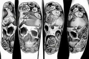 Sailing yacht with dolphins and skulls roses and pistols tattoo idea