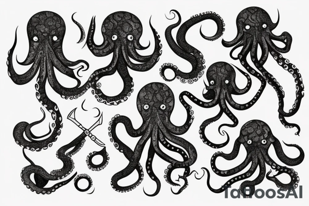 Octopus with knifes tattoo idea