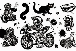 cat dressed as an astronaut on a motorcycle with a cigarette in his mouth tattoo idea