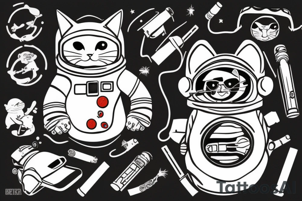 cat dressed as an astronaut on a motorcycle with a cigarette in his mouth tattoo idea