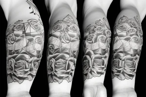 Sailing yacht with dolphins and roses and pistols tattoo idea