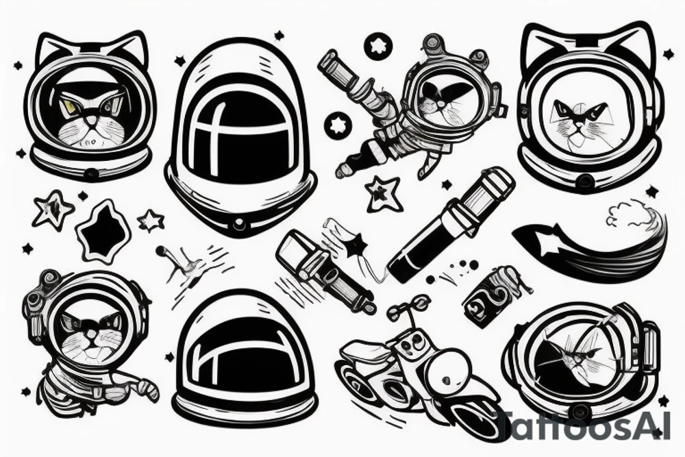 cat dressed as an astronaut on a motorcycle with a cigarette in his mouth tattoo idea