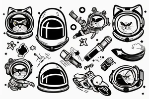 cat dressed as an astronaut on a motorcycle with a cigarette in his mouth tattoo idea