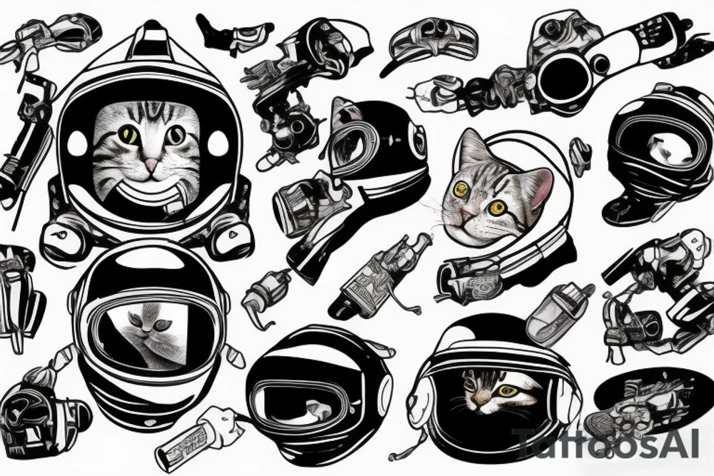 cat dressed as an astronaut on a motorcycle with a cigarette in his mouth tattoo idea