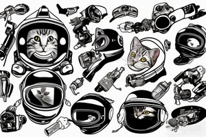 cat dressed as an astronaut on a motorcycle with a cigarette in his mouth tattoo idea