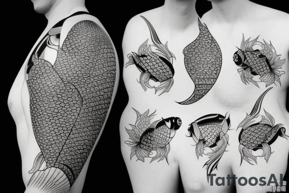Koi fish with other Japanese art and graphic style tattoo idea