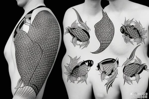 Koi fish with other Japanese art and graphic style tattoo idea