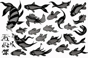Koi fish with other Japanese art and graphic style tattoo idea