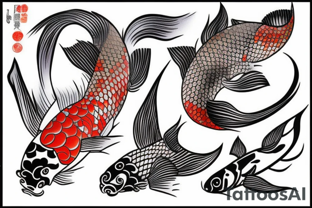 Koi fish with other Japanese art and graphic style tattoo idea