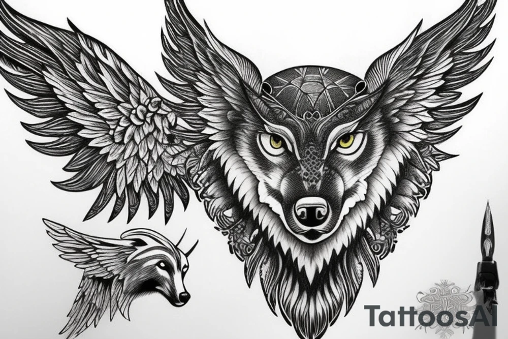 Wolf with wings tattoo idea