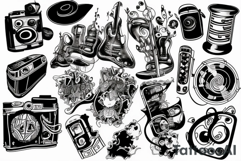 combines elements of both photography and music tattoo idea