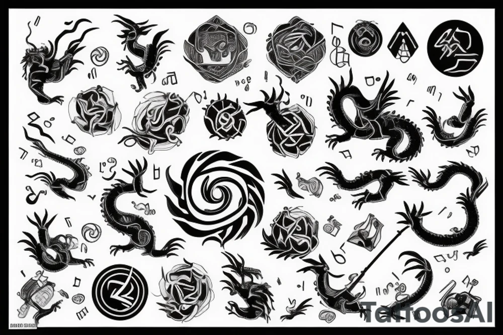 music, medicine, dragon, golden ratio, air, freedom tattoo idea