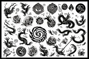 music, medicine, dragon, golden ratio, air, freedom tattoo idea