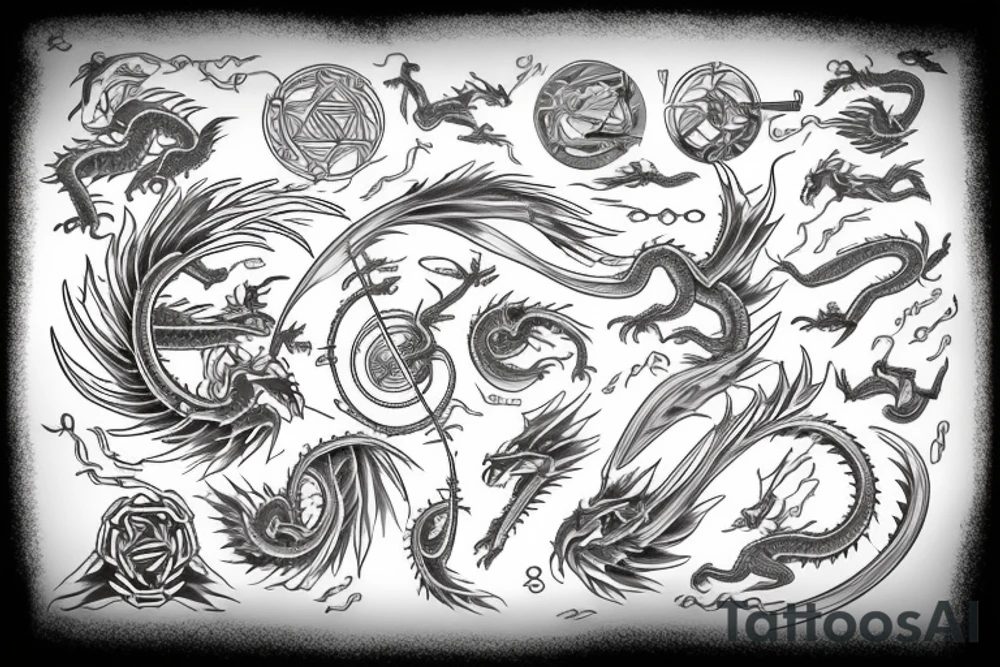 music, medicine, dragon, golden ratio, air, freedom tattoo idea