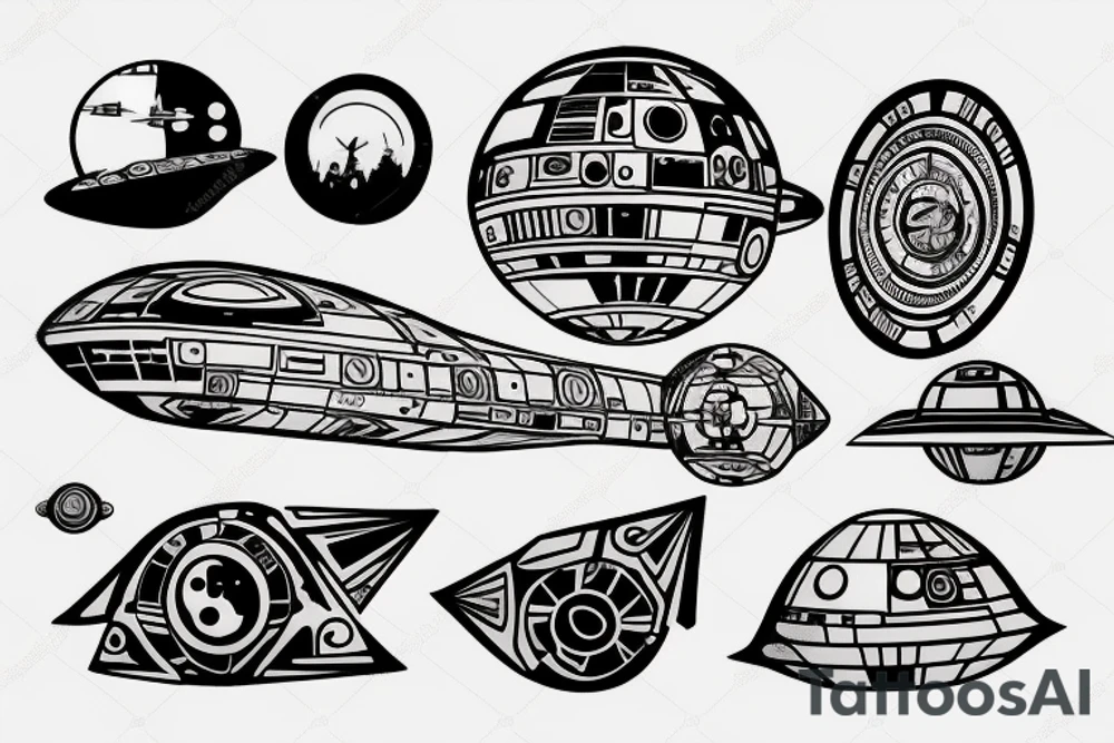 spaceship on the orbit of wild planet like in star wars tattoo idea