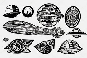 spaceship on the orbit of wild planet like in star wars tattoo idea
