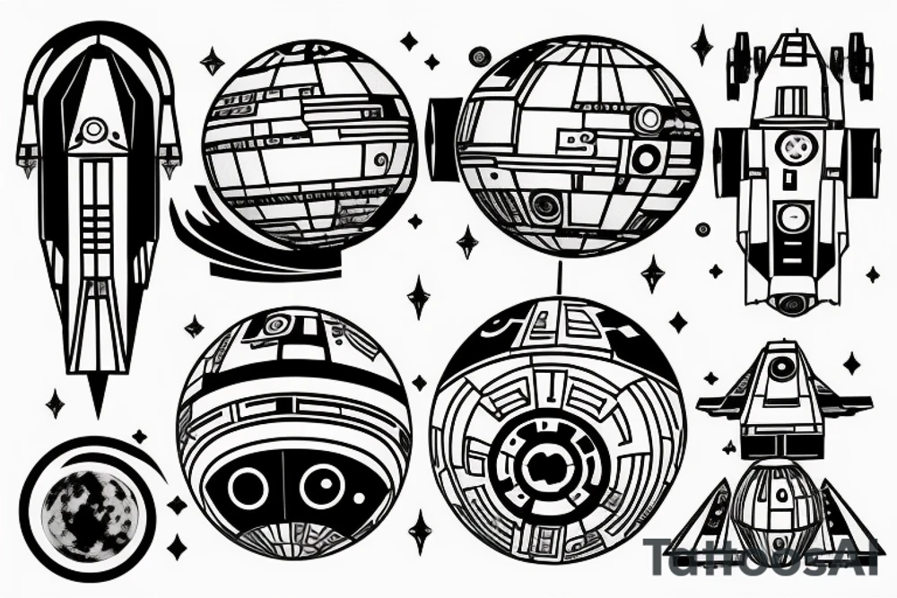 spaceship on the orbit of wild planet like in star wars tattoo idea