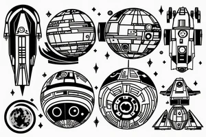 spaceship on the orbit of wild planet like in star wars tattoo idea