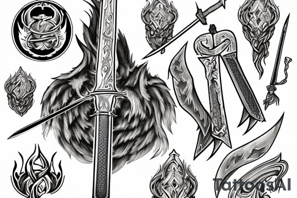 flaming sword with inscription “TRUTH” on the blade tattoo idea