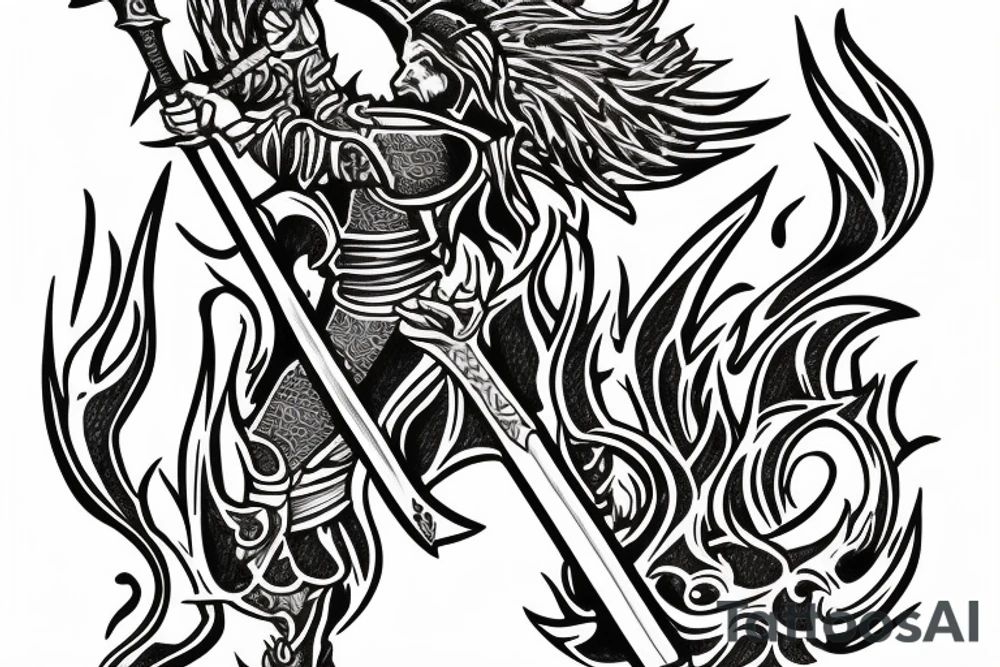 flaming sword with inscription “TRUTH” on the blade tattoo idea