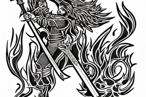 flaming sword with inscription “TRUTH” on the blade tattoo idea