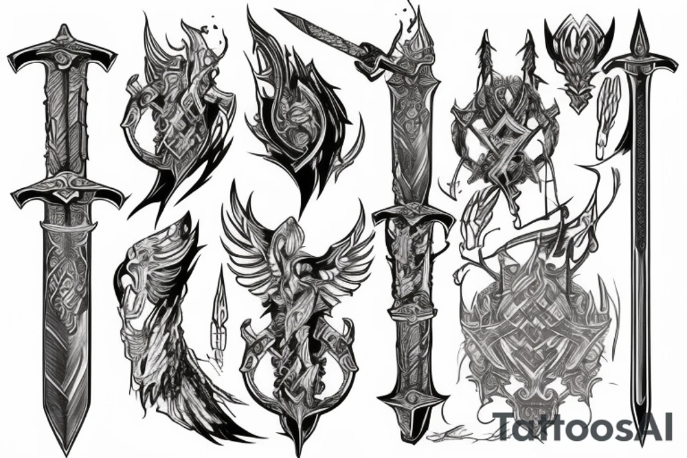 flaming sword with inscription “TRUTH” on the blade tattoo idea