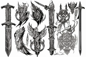 flaming sword with inscription “TRUTH” on the blade tattoo idea