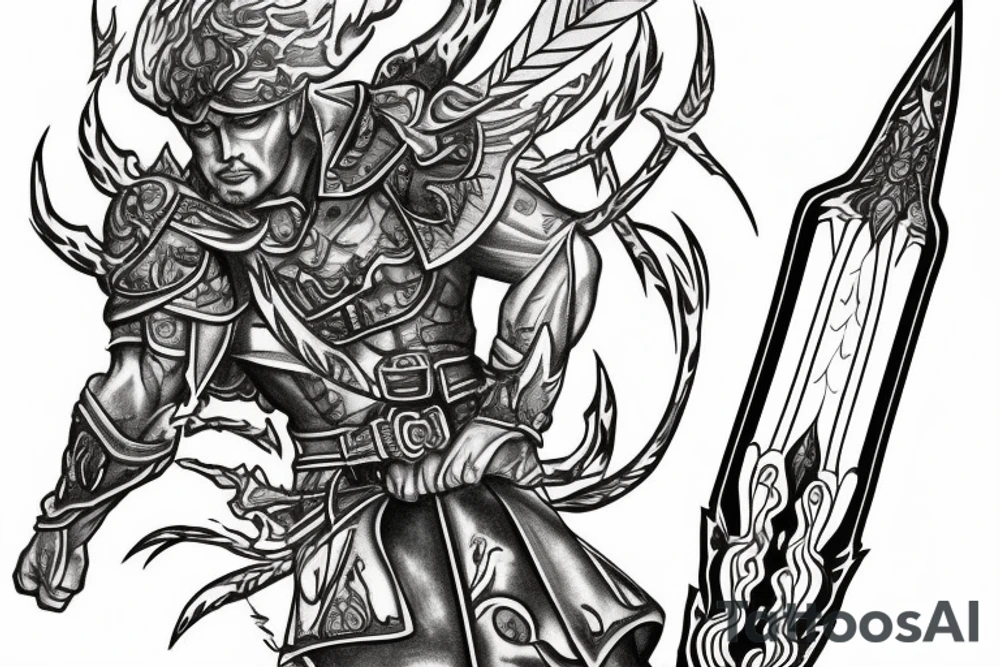flaming sword with inscription “TRUTH” on the blade tattoo idea