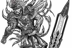 flaming sword with inscription “TRUTH” on the blade tattoo idea
