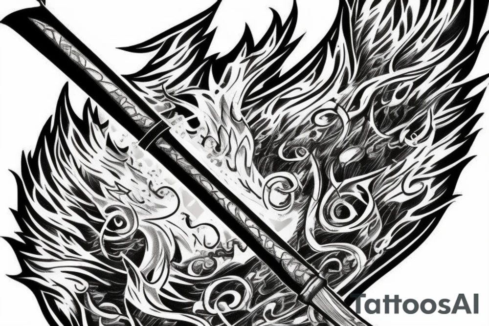 flaming sword with inscription “TRUTH” on tattoo idea