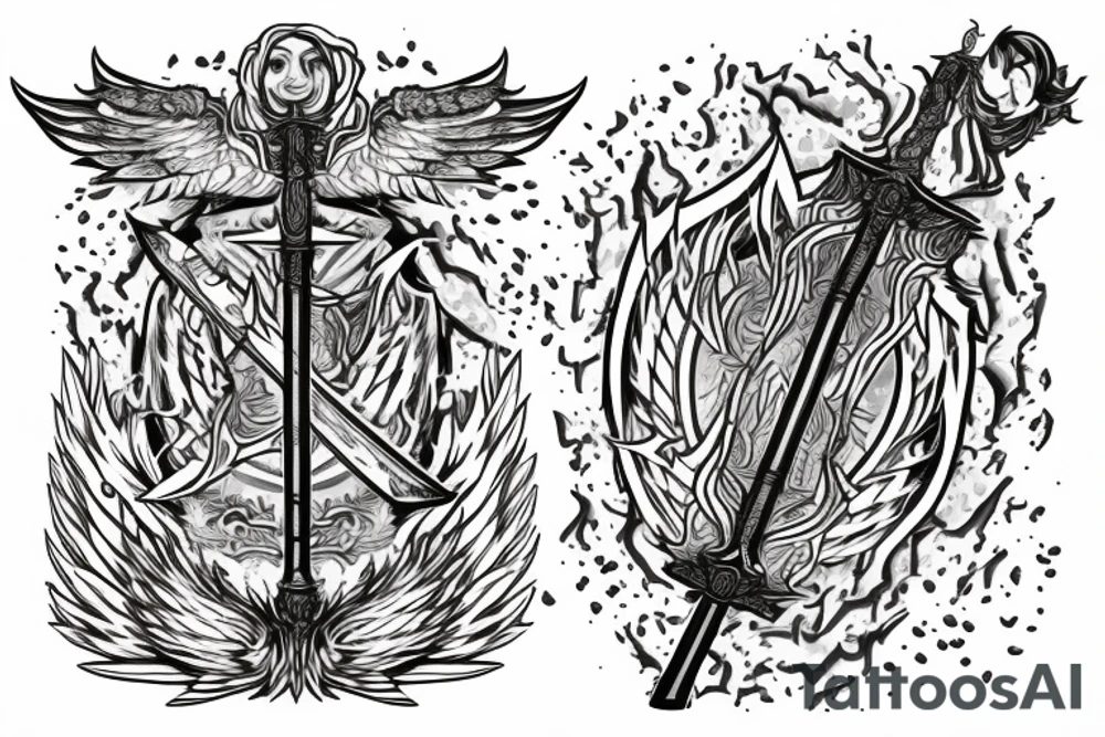 flaming sword with inscription “TRUTH” on tattoo idea